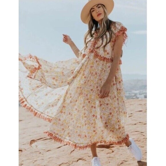 Free People Dresses & Skirts - Free People Dress Small Milania Midi Dress Front Button Confetti Combo Boho NWT